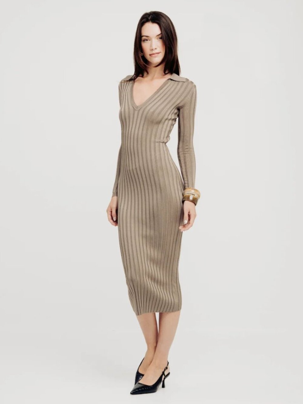 Torn by Ronny Kobo Suri Ribbed Knit Midi Dress Cedar S NWT
